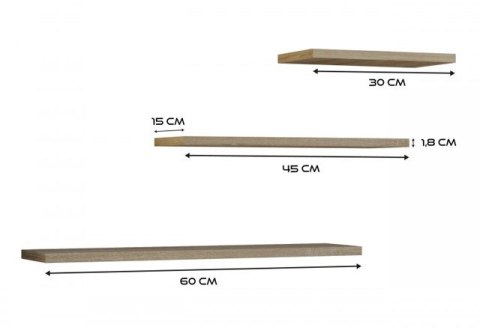 Zestaw 3x półka wisząca TOBI 3P 60x15xH1,8 artisan