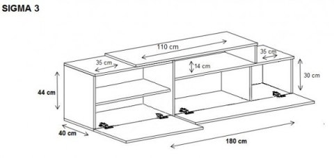 Szafka RTV SIGMA3 180 biały/biały połysk + sonoma