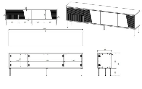 Szafka RTV ABI 4D 200x38x62 czarny mat