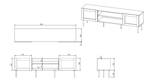 Szafka RTV JUTA 180x39,5x55,5 czarny + linol calabria