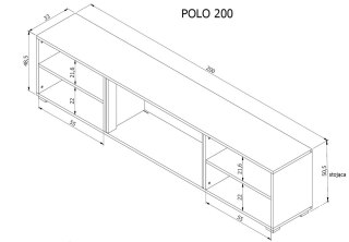 Szafka RTV POLO 200x33x50,5 biały + kominek czarny