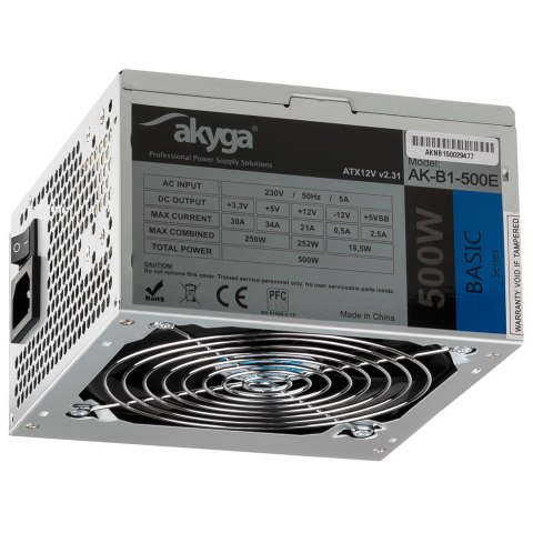 Zasilacz Akyga Basic AK-B1-500E (500 W; Pasywne; 120 mm)