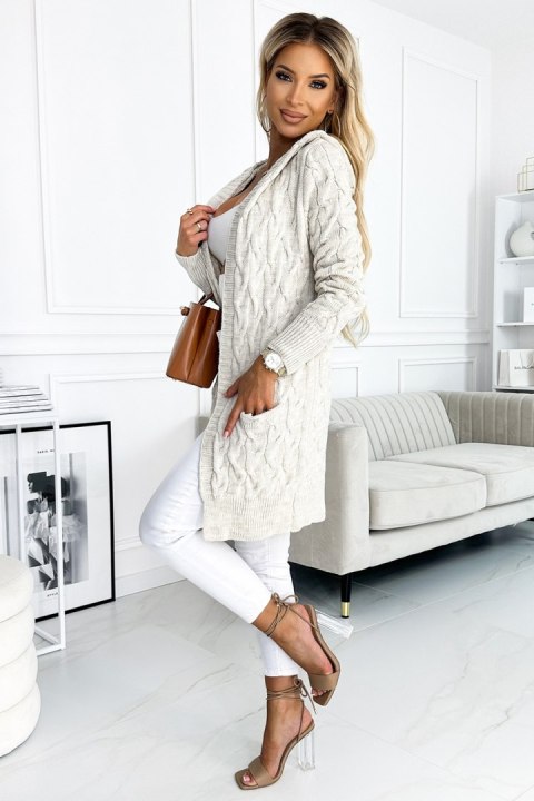 Sweter Kardigan Model 491-1 Beige Warkocz - Numoco