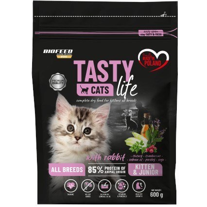 BIOFEED TASTY CATS LIFE KITTEN WITH RABBIT 600G