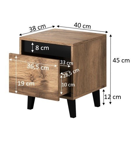 Szafka nocna NORD 2szt. 40x38xH45 dąb wotan/antracyt