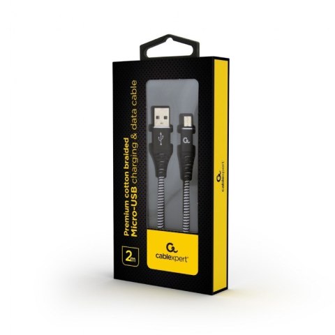 GEMBIRD KABEL PREMIUM MICRO USB 2.0 AM-MBM5P (METALOWE WTYKI,OPLOT) 2M, CZARNY/BIAŁY