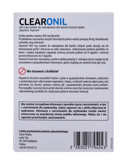 FRANCODEX Clearonil Duże psy - krople przeciw kleszczom i pchłom dla psa - 3x402 mg