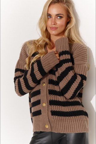 Sweter Damski Model S139 Cappuccino/Black - Makadamia