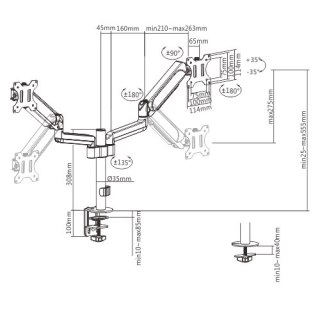 GEMBIRD BIURKOWE REGULOWANE RAMIĘ/UCHWYT NA 2 MONITORY 17-32, 100X100MM, DO 9 KG