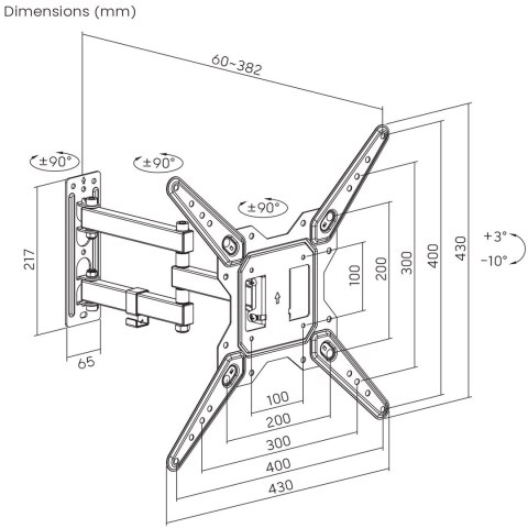 MACLEAN UCHWYT DO TV LUB MONITORA, UNIWERSALNY, MAX VESA 400X400, 23-55", 30KG, CZARNY MC-701N