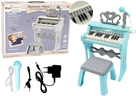 Elektryczne Pianinko Organy Turkusowe z Krzesłem 25 Klawiszy