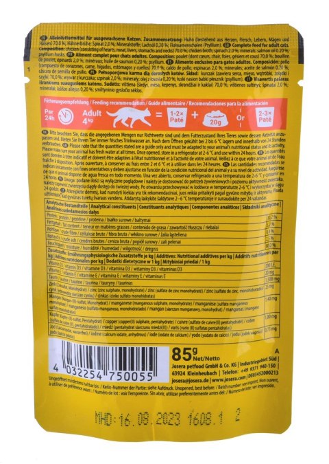 JOSERA Pate kurczak ze szpinakiem - mokra karma dla kota - 85 g