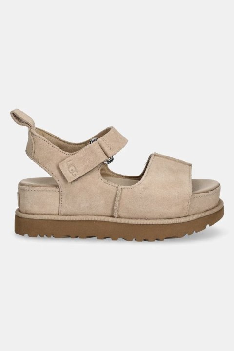 UGG Goldenstar Hi Sandal Beige 1167356-SAN | Damskie sandały zamszowe na wysokiej platformie