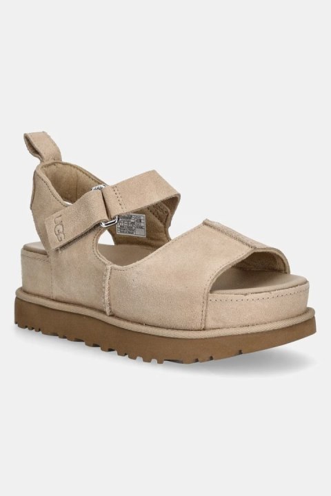 UGG Goldenstar Hi Sandal Beige 1167356-SAN | Damskie sandały zamszowe na wysokiej platformie