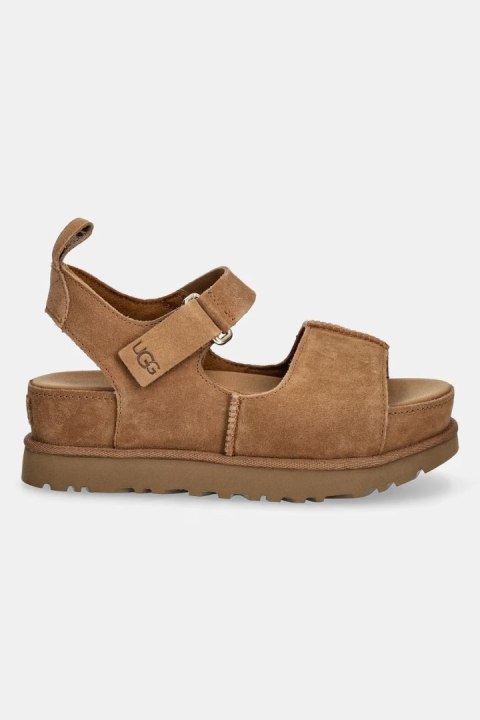 UGG Goldenstar Hi Sandal Brown 1167356-CHE | Damskie zamszowe sandały na wysokiej platformie