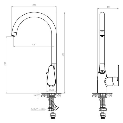 System filtrujący wodę kranową Dafi Flow Comfort D-1 z baterią trójdrożną COMO (czarna)