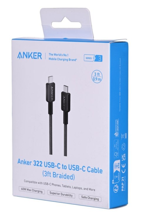 Kabel Anker 322 USB-C do USB-C 0.9m czarny