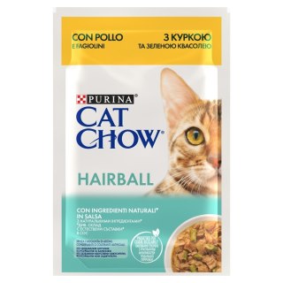 Purina Cat Chow Hairball z kurczakiem i zieloną fasolką w sosie - mokra karma dla kota - 85 g