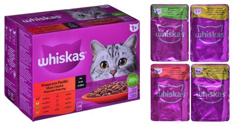 WHISKAS Klasyczne Posiłki w sosie - mokra karma dla kota - saszetka - 12x85 g