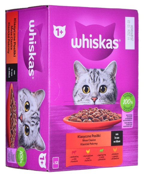 WHISKAS Klasyczne Posiłki w sosie - mokra karma dla kota - saszetka - 12x85 g