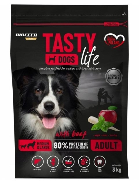 BIOFEED TASTY DOGS LIFE ADULT M&L WITH BEEF 3KG