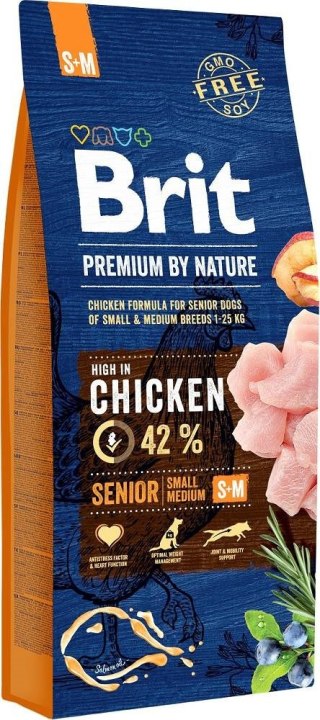 BRIT PREMIUM BY NATURE Senior S+M - sucha karma dla psów starszych ras średnich - 15 kg