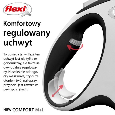 Smycz flexi automatyczna New Comfort L taśma 8 m - dla psa do 50 kg, kolor czarny