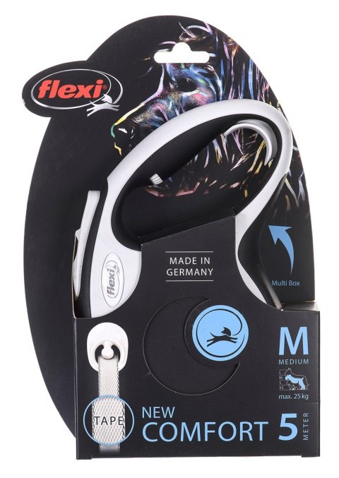 Smycz flexi automatyczna New Comfort M taśma 5 m - dla psa do 25 kg, kolor czarny