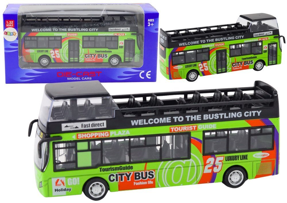 Autobus Piętrowy Turystyczny 1:32 Otwierane Drzwi Zielony