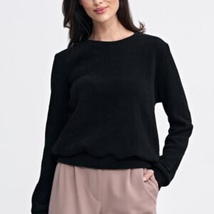 Bluza z dzianiny prążkowanej z długim rękawem BL08 Black - Nife