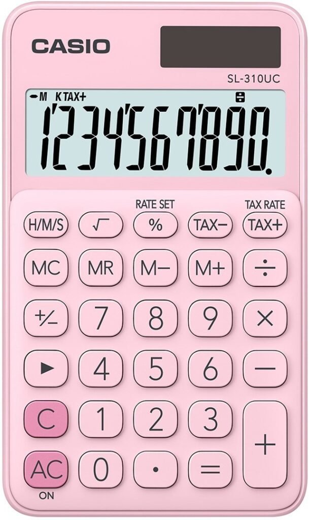 CASIO KALKULATOR KIESZONKOWY SL-310UC PK RÓŻOWY, 10 CYFROWY WYŚWIETLACZ