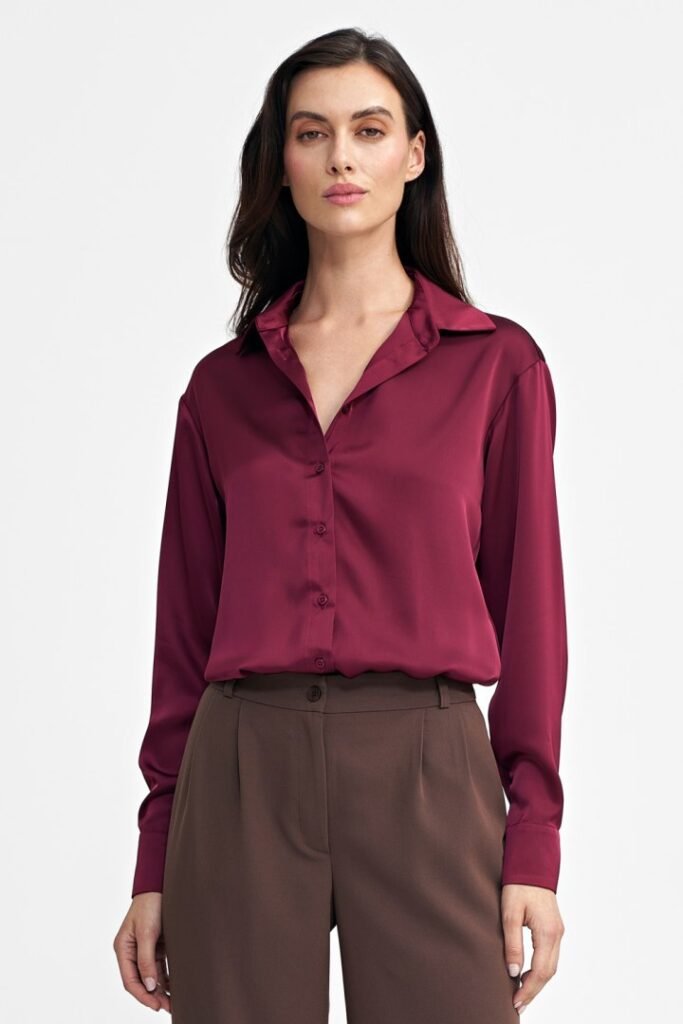 Satynowa koszula body K80 Bordo – Nife
