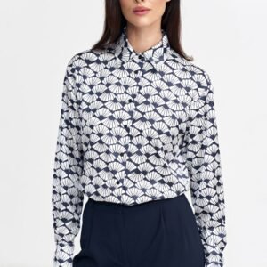 Satynowa koszula body K83 Navy/Wzór - Nife