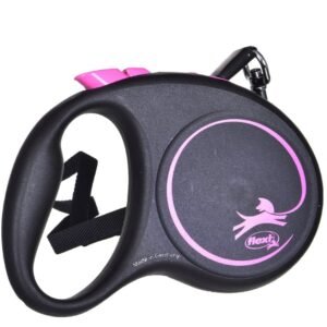 Smycz flexi automatyczna Black Design S taśma 5 m - dla psa do 15 kg, kolor różowy