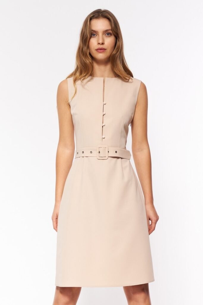 Sukienka Beżowa elegancka sukienka bez rękawów S200 Beige - Nife