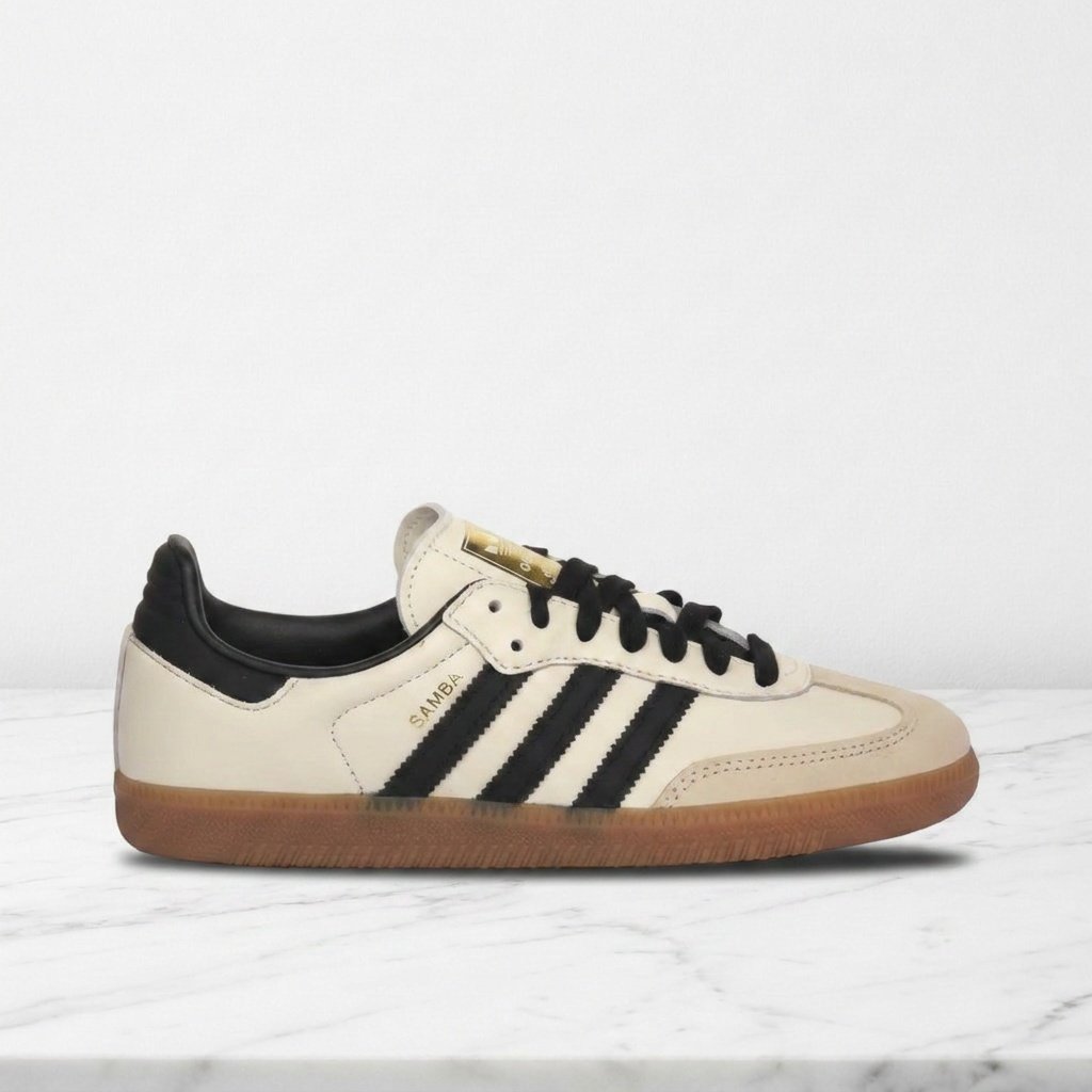 Buty sportowe adidas Samba OG Cream White Sand Strata ID0478 damskie beżowe, złoty Trefoil, zamsz