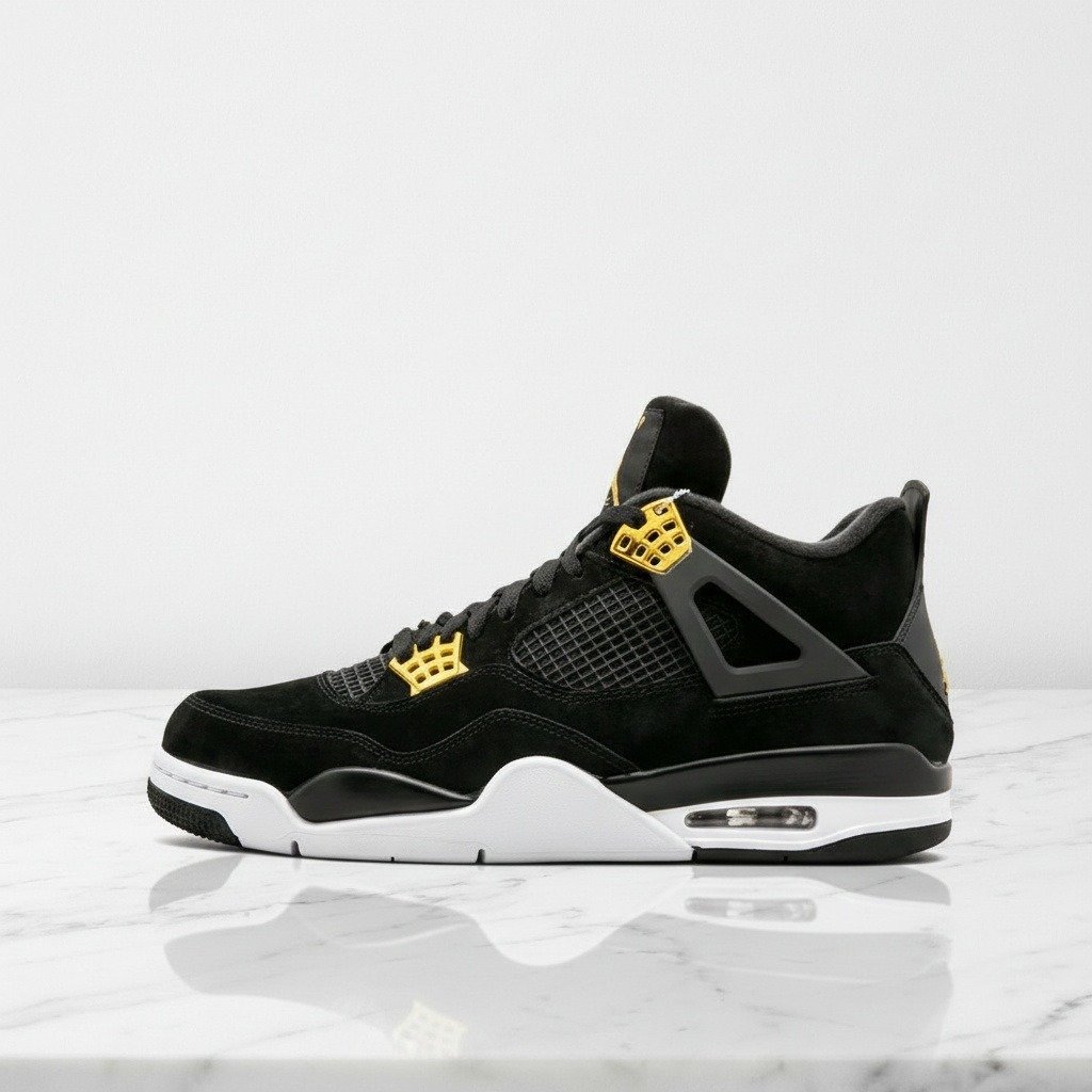 Buty sneakersy Air Jordan 4 Retro dla niego i dla niej, czarno-złote, wygodne na co dzień, skóra i zamsz 308497-032