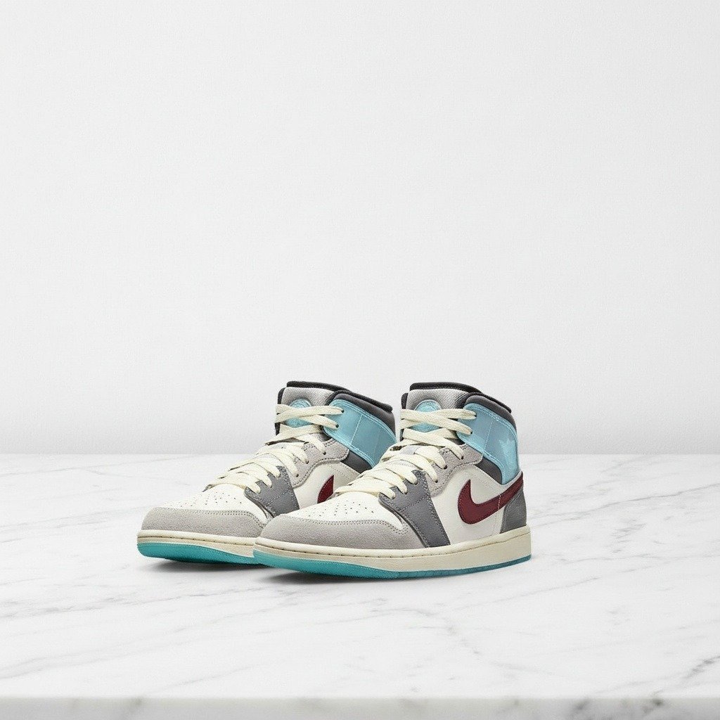 Buty Air Jordan 1 Mid SE Exploration Unit dla niego, szaro turkusowe, skóra i zamsz, wygodne na co dzień, męskie FB1870-161
