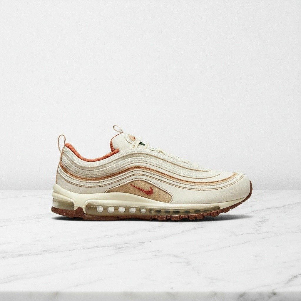 Nike Air Max 97 Coconut Milk Sesame Light Sienna, wygodne sneakersy unisex na co dzień, beżowo kremowe, DC3986-100