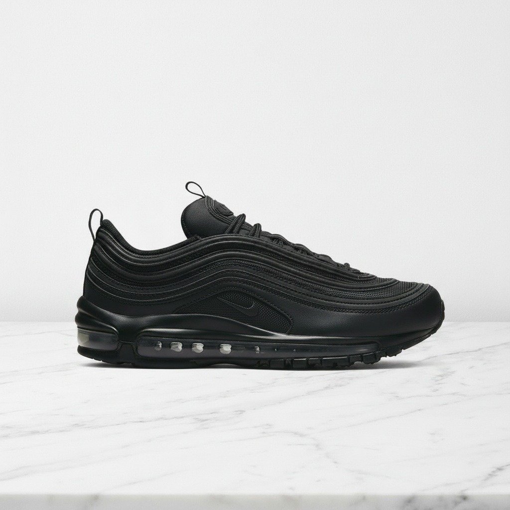 Nike Air Max 97 Triple Black, wygodne sneakersy unisex na co dzień, czarne, skóra i tekstylny materiał DH8016-002