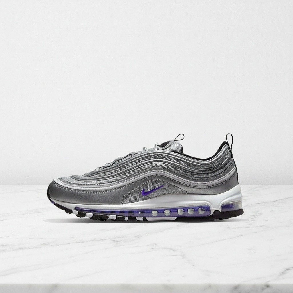 Nike Air Max 97 Purple Bullet dla ciebie, wygodne buty unisex na codzień, srebrny z fioletem, DJ0717-001