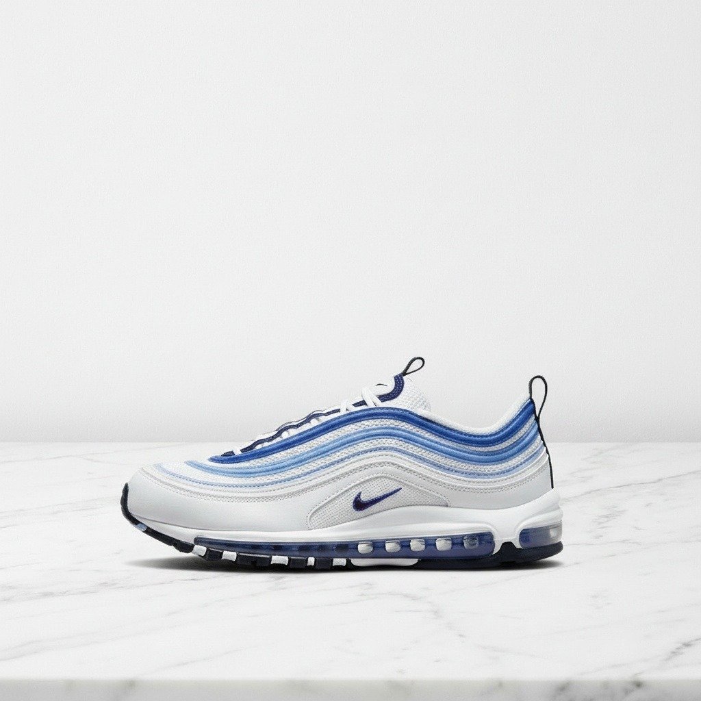 Buty Nike Air Max 97 Blueberry na co dzień, wygodne sneakersy unisex, biało niebieskie, lekka siatka DO8900-100