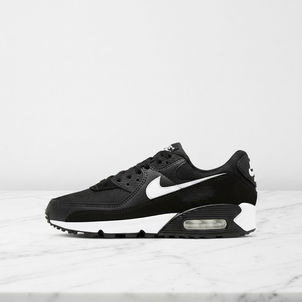 Buty męskie Nike Air Max 90 Recraft Black White, wygodne sneakersy na co dzień, czarno-białe, widoczna poduszka Air w pięcie, CQ2560-001