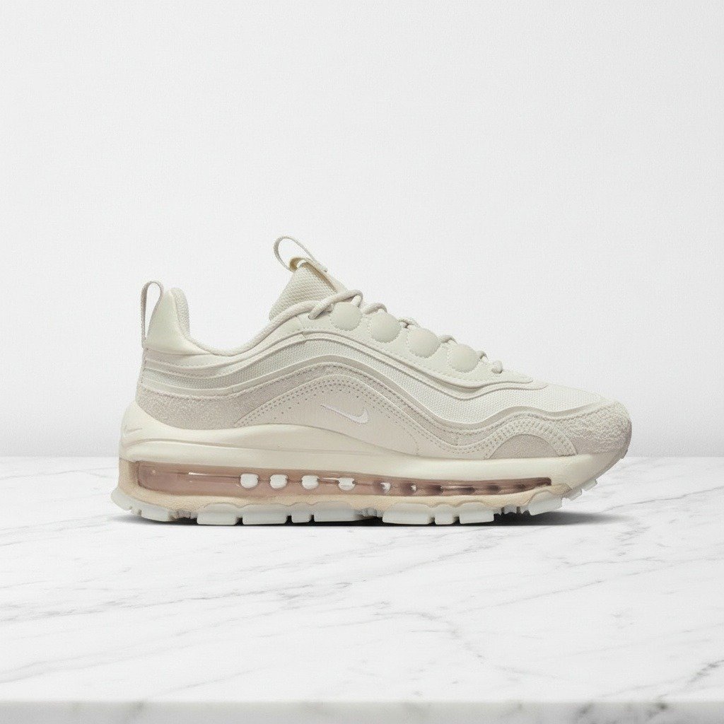 Nike Air Max 97 Futura dla Ciebie, wygodne sneakersy unisex w kolorze kremowo beżowym, na co dzień, tekstylny zamsz FB4496-001