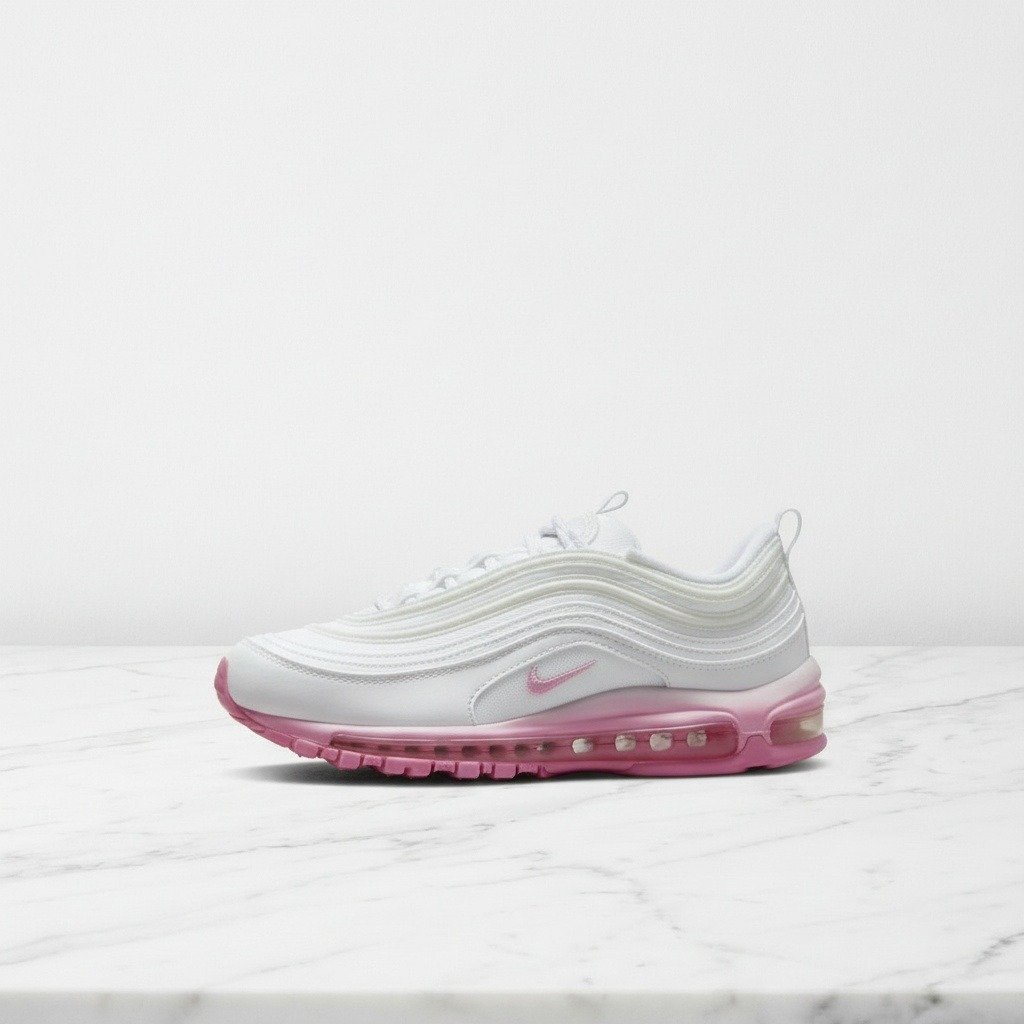 Buty damskie na co dzień Nike Air Max 97 SE Chenille Swoosh Pink Foam, wygodne sneakersy biało-różowe FJ4549-100