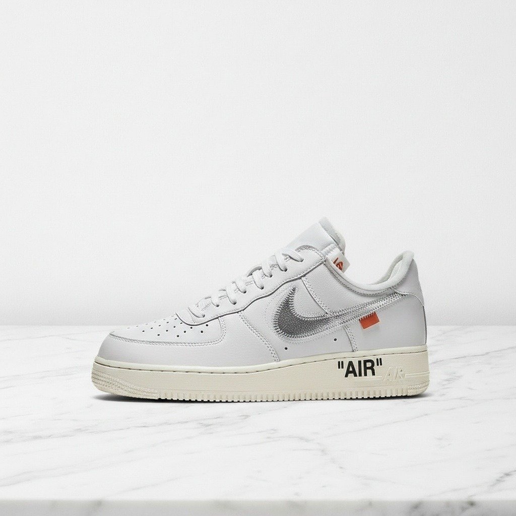 Nike Air Force 1 Low Off-White ComplexCon na co dzień, białe skórzane sneakersy unisex, pomarańczowy akcent, AO4297-100
