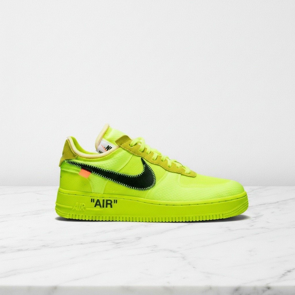 Nike Air Force 1 Low Off-White Volt, wygodne sneakersy unisex na co dzień, żółto-beżowe, zamsz i siatka, AO4606-700