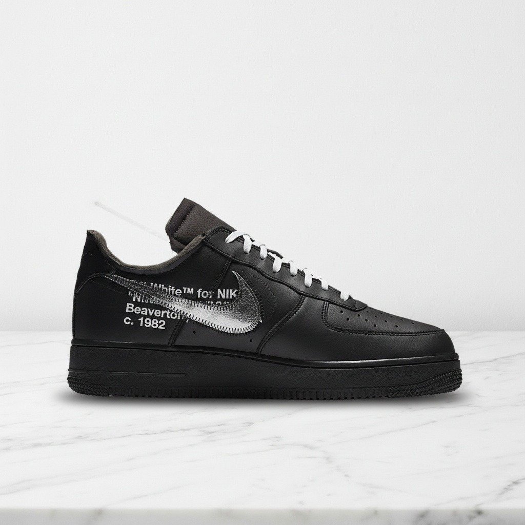 Buty na co dzień Nike Air Force 1 07 Virgil Off-White MoMA, czarno-białe, skórzane, unisex, wygodna podeszwa AV5210-001