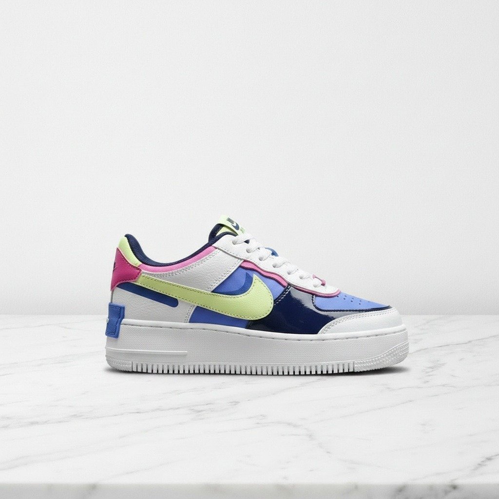 Nike Air Force 1 Shadow Sapphire, wygodne sneakersy damskie na co dzień, biało niebieskie z różowymi akcentami, skóra naturalna, CJ1641-100