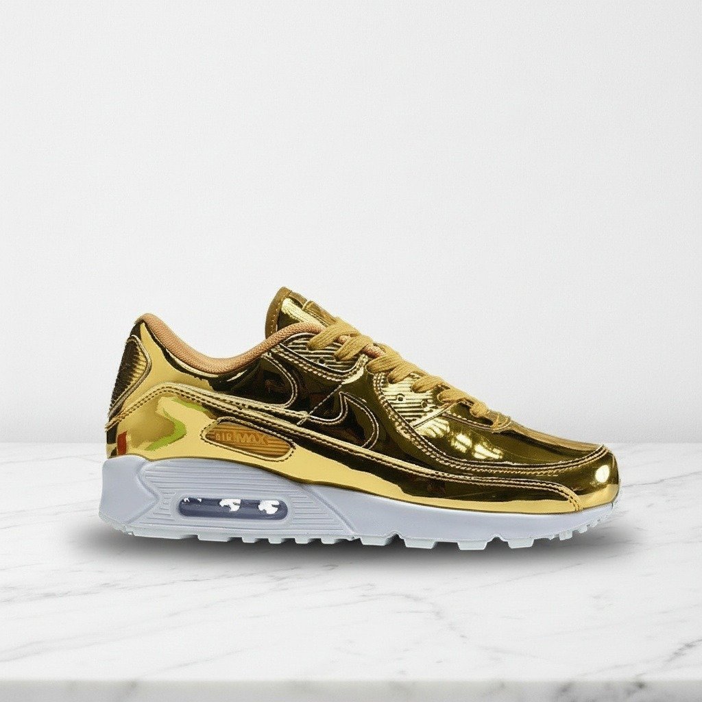 Nike Air Max 90 Medal Pack Gold, wygodne sneakersy męskie na co dzień, złoty odcień, skóra CQ6639-700